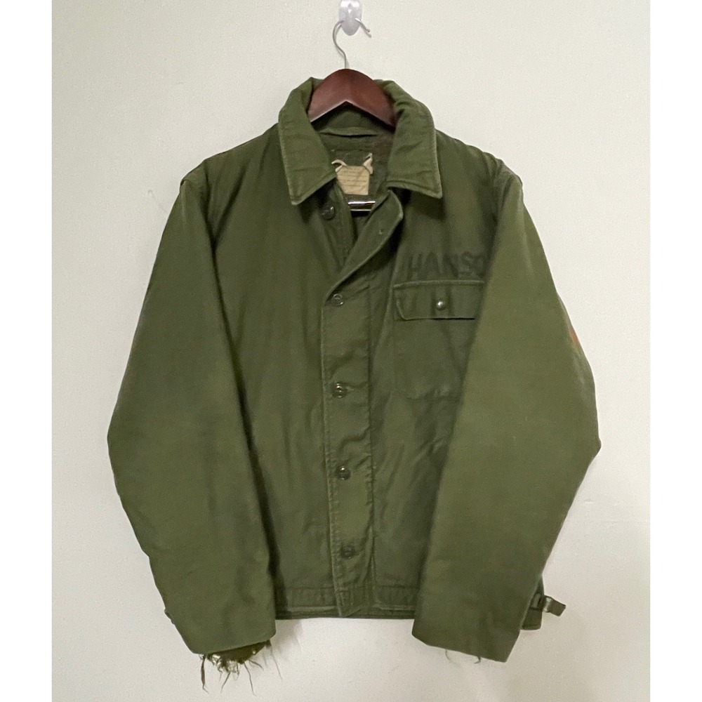Vintage US Military A-2 Deck Jacket Mens Medium Olive Drab Stencil Distressed